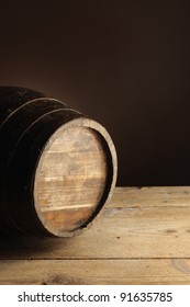 Wooden Old Wine Barrel, Close Up