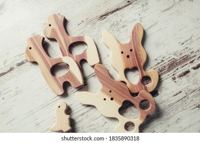 Wooden Organic Baby Teether Toy Details. Flat Lay Set For Making Children's Wooden Toys, Food Grade Silicone, Juniper Tree, Beech, Teethers And Rattles For Newborns