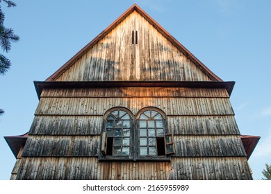 A Wooden Orthodox Church, A Historic Temple. A Beautiful, Intimate, Wooden Church In The Carpathians, Poland. Historic Building, Religious And Denomination Symbol.