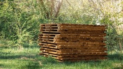 Wooden Pallets, Details, New Parts For The Construction Of A Footpath In The Forest.