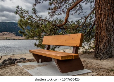 Wooden Park Bench Beside Nicola Lake