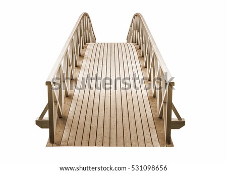 wooden Park foot bridge isolated on a white background