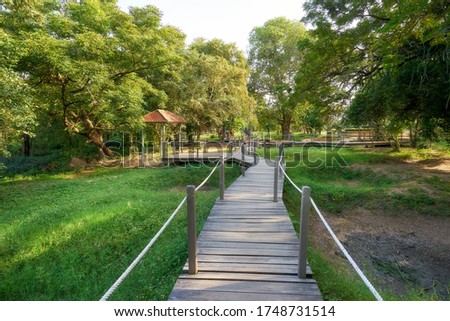 Wooden pathway at the Killing Fields in Phnom Penh, Cambodia