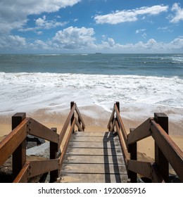 The Wooden Pathway Of The Sunshine Coast Of Queensland, Australia,  Covid-free Region