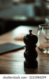 Wooden Pepper Grinder Grinder In Restaurant