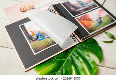 Wooden Photo Album On A Neutral Background - Mockup