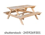 Wooden picnic table isolated on white background,clipping path