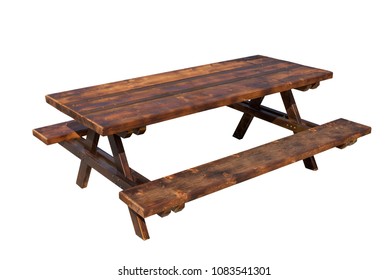 Wooden Picnic Table Isolated On White