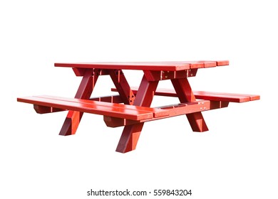 Wooden Picnic Table On White Background For Easy Selection