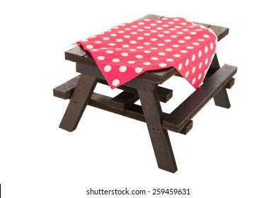 Wooden Picnic Table And Seats Isolated Over White Background