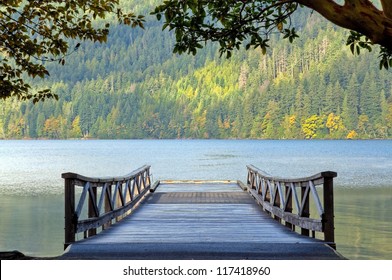 Wooden pier and autumn foliage at Lake Crescent Washington, Olympic National Park - Powered by Shutterstock