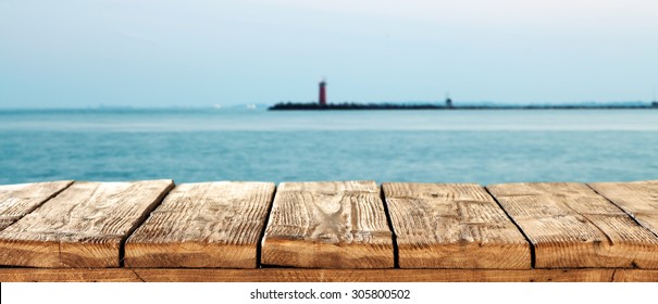 wooden pier blue sky blue sea and space for you 