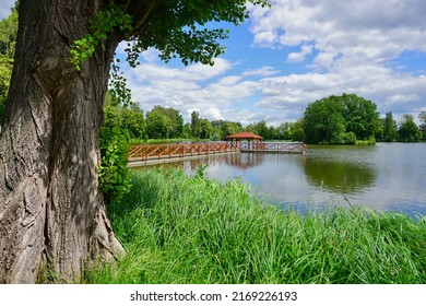 Wooden Pier And Gazebo On The Pond