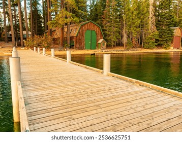 Wooden Pier and Old Wooden Boathouse on The Shore of Lake Tahoe, South Lake Tahoe, California, USA - Powered by Shutterstock