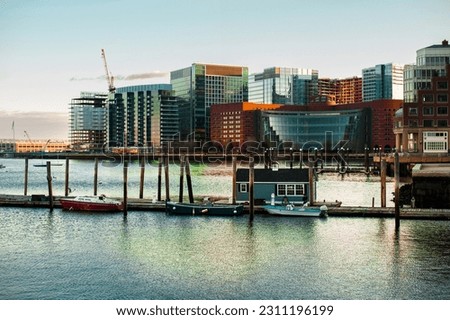 wooden pier in the port of  Boston downtown