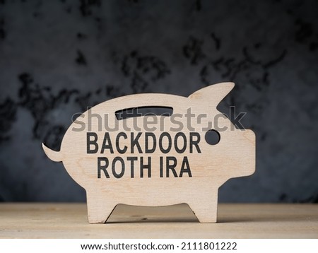 Wooden piggy bank with words backdoor Roth IRA.