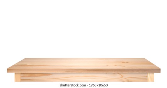 Wooden pine table or tabletop isolated on white. Light brown table as template for ideas, high resolution long picture. - Shutterstock ID 1968710653