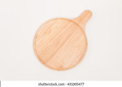 Wooden Pizza Circle Plate Isolated On White Background