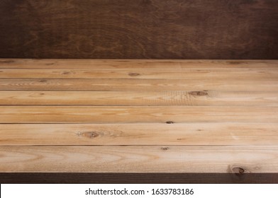 wooden plank board table background as texture surface, front view