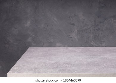 Wooden Plank Board Table And Wall Background, Front Low Angle View