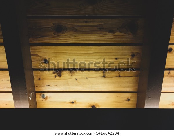 Wooden Plank Ceiling Illuminated By Lights Stock Photo Edit
