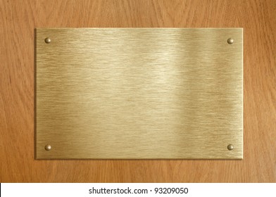 Wooden Plaque With Gold Or Brass Plate