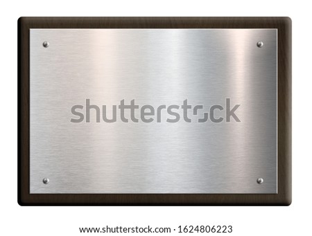 Wooden plaque with silver plate isolated on white 3d illustration