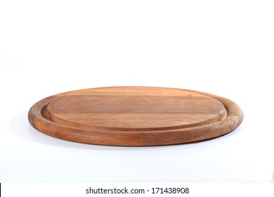 Wooden plate for meat and vegetable on white background