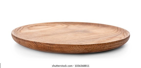 Wooden plate on white background. Handcrafted cooking utensils - Shutterstock ID 1036368811