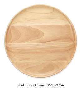 Wooden Plate  Top View On White Background