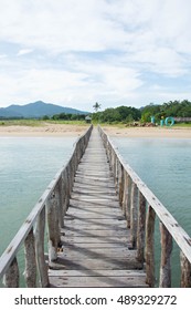 A Wooden Platform Across The Beach Line, Use For Crossing To Boat To Beach Upon High Tide Or Low Tide