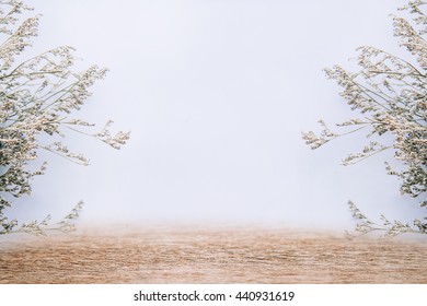 wooden platform and green  leaves on white background - Shutterstock ID 440931619