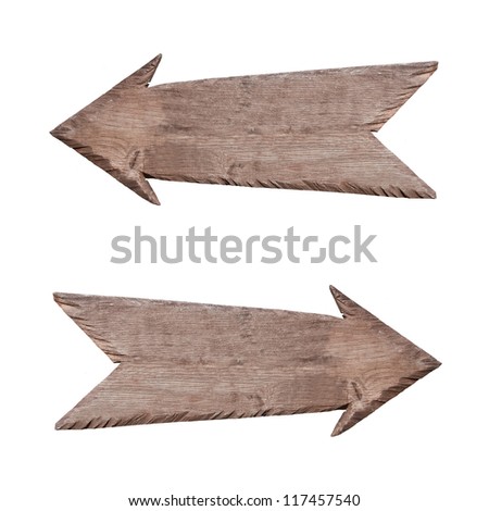 wooden pointer to the right and left isolated on white background