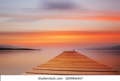 Wooden pontoon on Evia island Greece