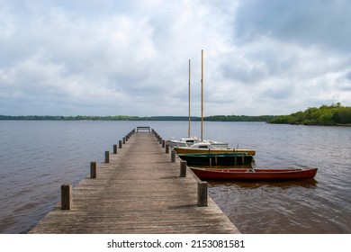 Wooden pontoon on the lake of Léon in the department of Landes in France