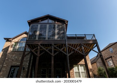 Wooden Porch Architecture With Covered Structure With Gable Roof. Building Addition Concept.