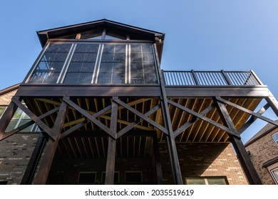 Wooden Porch Architecture With Covered Structure With Gable Roof. Building Addition Concept.