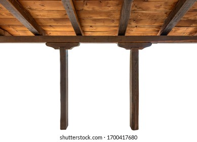 Wooden porch roof isolated on white backgound