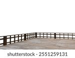 Wooden porch stand with railing for a safe viewpoint isolated on white background. This has clipping path.