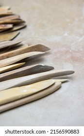 Wooden Pottery Tools Set On A Ceramics Studio Background