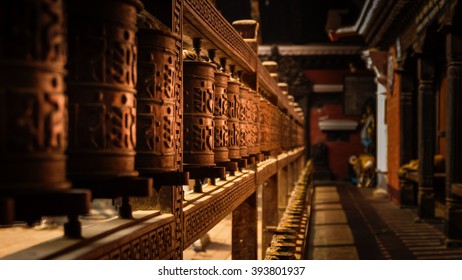 Wooden prayer wheels. Bhaktapur. Nepal
