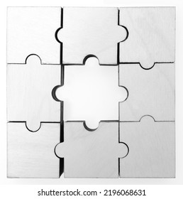 Wooden Puzzle Game With Lost Central Piece. Hole In The Middle.  Isolated On White Background. 
