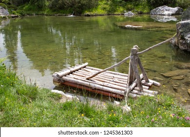 Wooden Raft On The Lake.