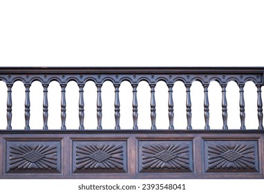 wooden railing of canarian balcony isolated on white background