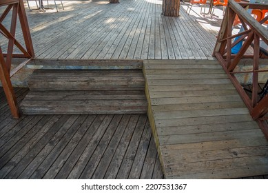 Wooden Ramped Access, Using Wheelchair Ramp For Disabled People