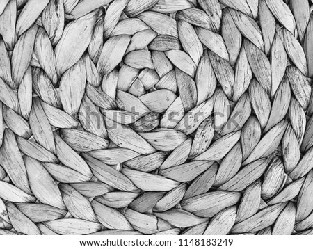 Wooden rattan texture background closeup with crop fragment (black and white)