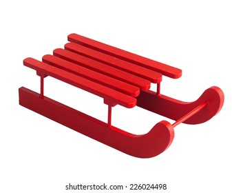 Wooden Red Sled Isolated On White Background