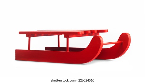 Wooden Red Sled Isolated On White Background