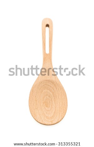 Wooden rice spoon isolated on white background