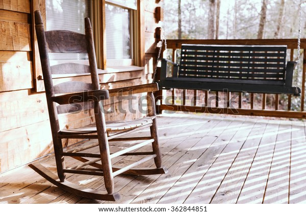 Wooden Rocking Chair On Porch Deck Stock Photo Edit Now 362844851